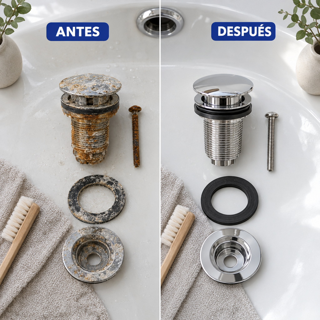 Comparación de un tapón corroído antes y un conjunto limpio y alineado después de la revisión