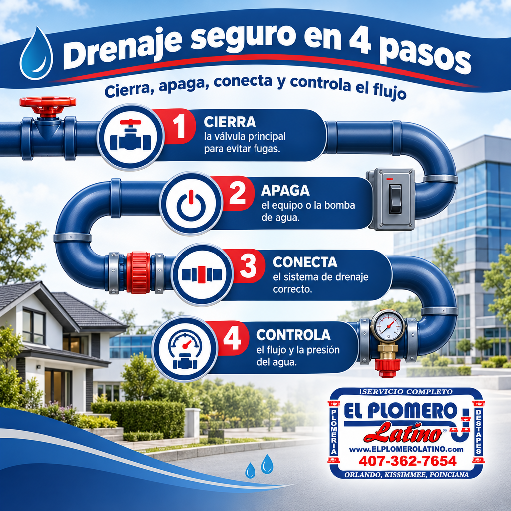 Infografía con la secuencia segura para drenar un calentador de agua