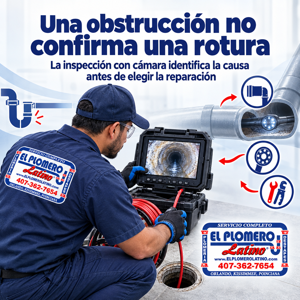 Infografía que diferencia obstrucciones, raíces y daños estructurales en una línea de alcantarillado