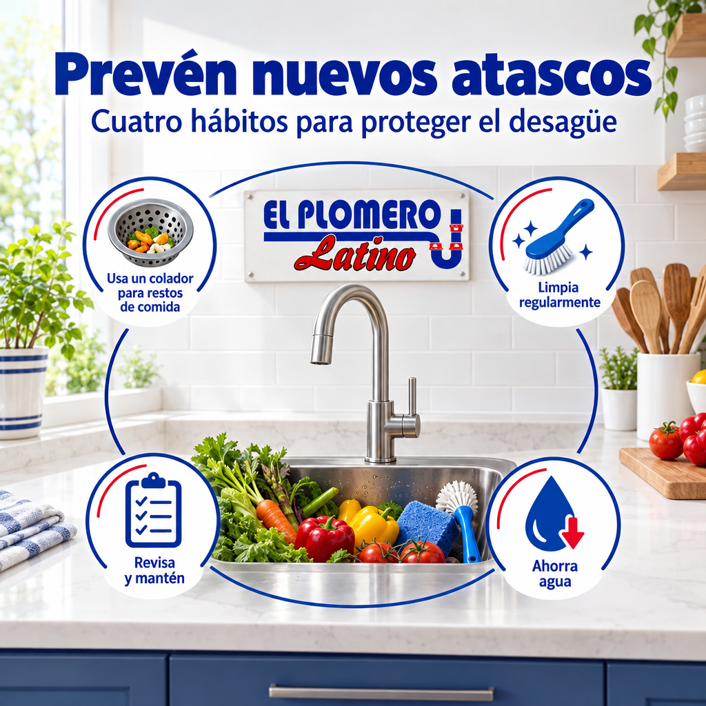 Pasos visuales para prevenir nuevos atascos en el fregadero